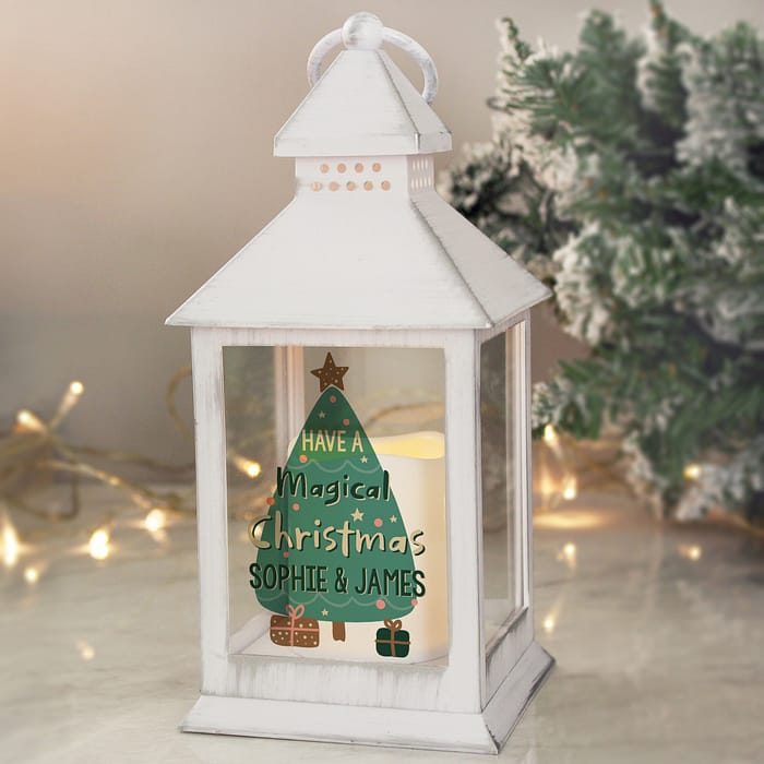 Personalised Have A Magical Christmas White Lantern - ItJustGotPersonal.co.uk