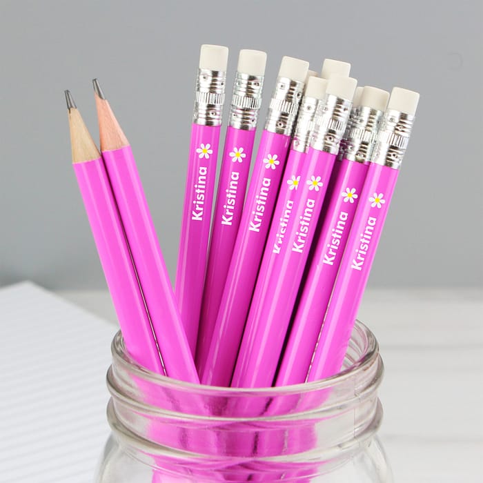 Personalised Flower Motif Pink Pencils - ItJustGotPersonal.co.uk