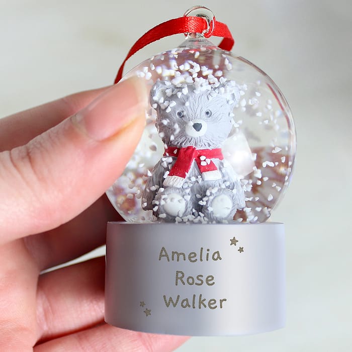 Personalised Message Teddy Bear Glitter Snow Globe Tree Decoration - ItJustGotPersonal.co.uk