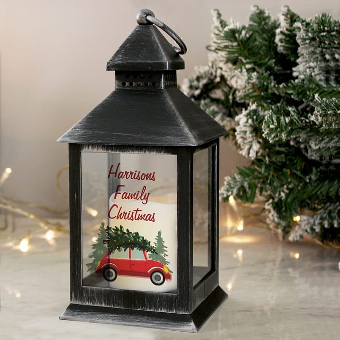 Personalised 'Driving Home For Christmas' Rustic Black Lantern - ItJustGotPersonal.co.uk