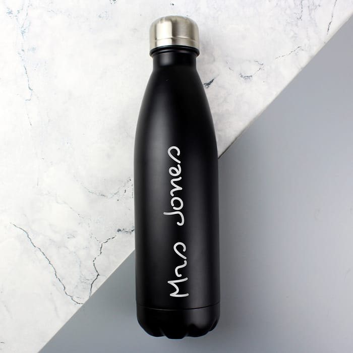 Personalised Name Only Black Metal Insulated Drinks Bottle - ItJustGotPersonal.co.uk