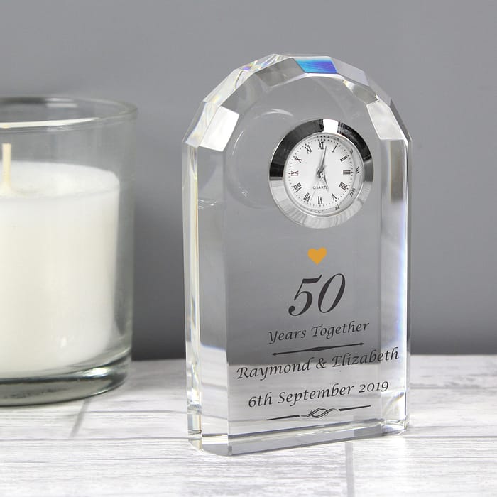 Personalised Golden Anniversary Crystal Clock - ItJustGotPersonal.co.uk