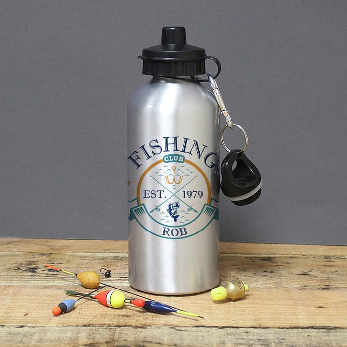 Personalised Fishing Club Silver Drinks Bottle - ItJustGotPersonal.co.uk