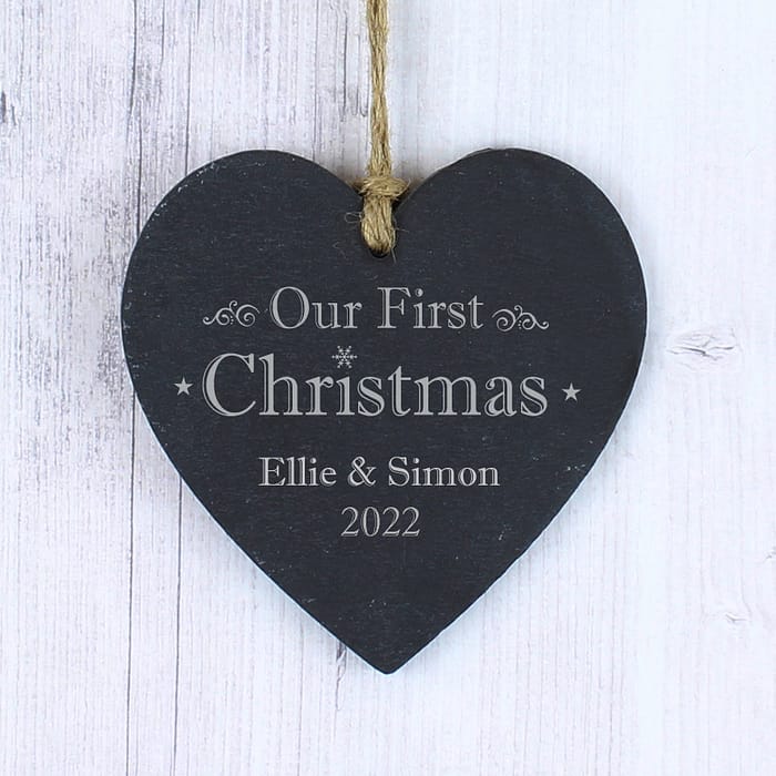Personalised Our First Christmas Slate Heart Decoration - ItJustGotPersonal.co.uk