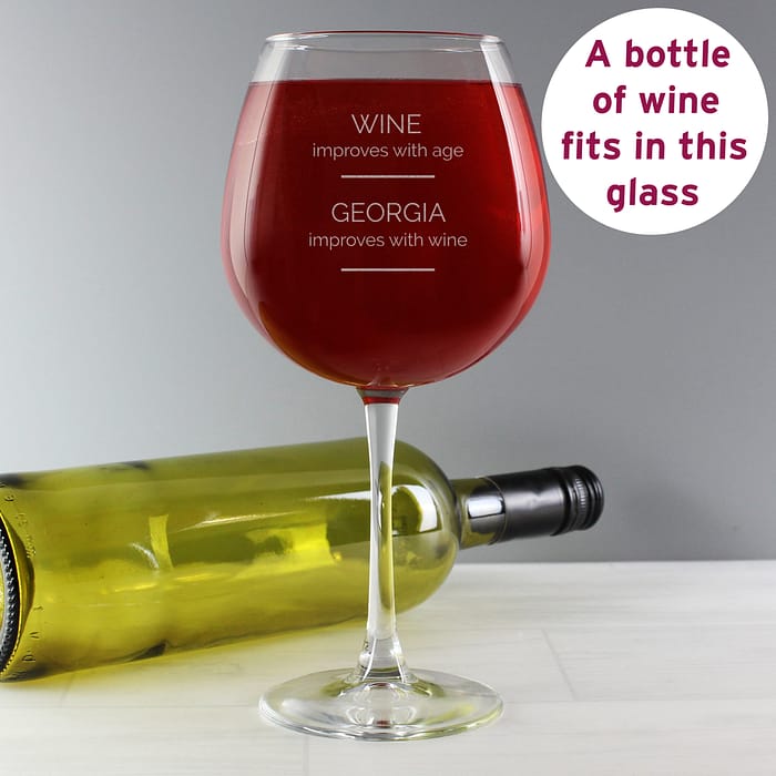 Personalised 'Wine Improves with Age' Bottle of Wine Glass - ItJustGotPersonal.co.uk