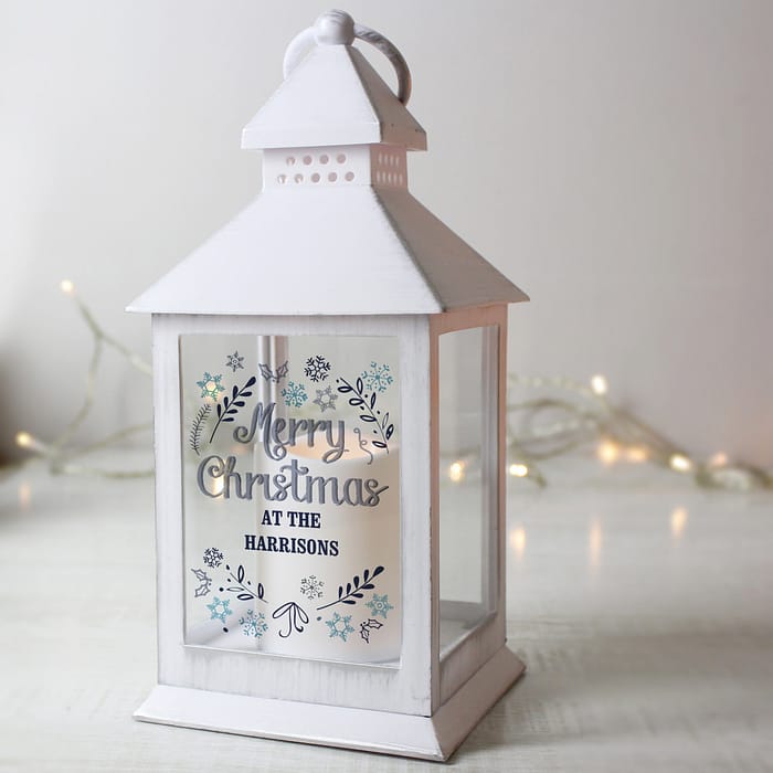 Personalised Christmas Frost White Lantern - ItJustGotPersonal.co.uk