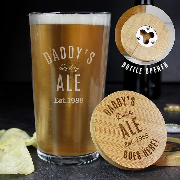 Personalised Free Text Bamboo Bottle Opener Coaster and Pint Glass - ItJustGotPersonal.co.uk