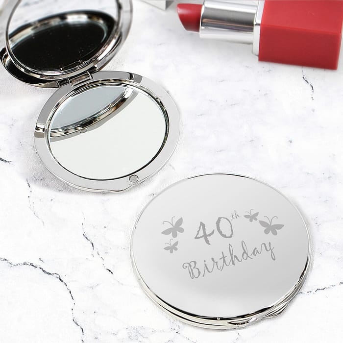 40th Butterfly Round Compact Mirror - ItJustGotPersonal.co.uk