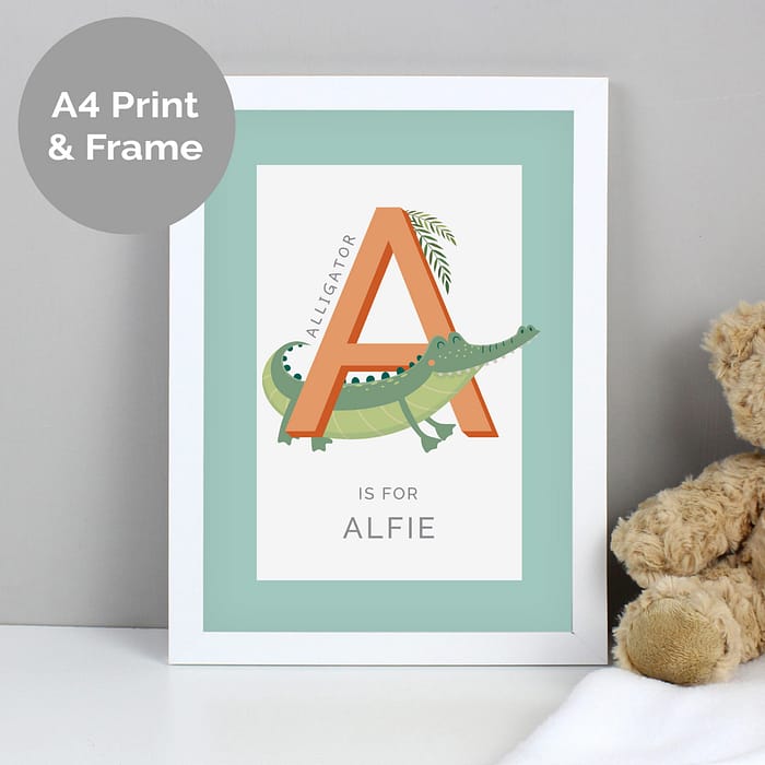 Personalised Animal Alphabet A4 White Framed Print - ItJustGotPersonal.co.uk