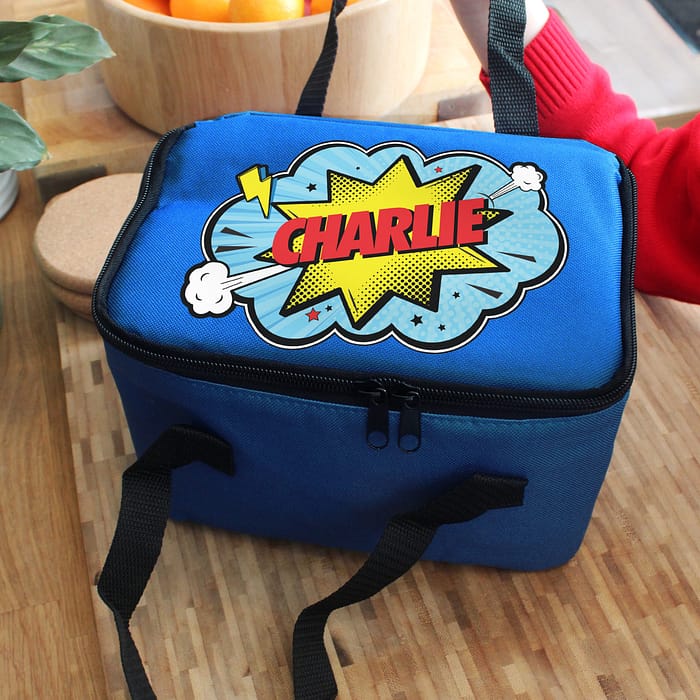 Personalised Superhero Blue Lunch Bag - ItJustGotPersonal.co.uk