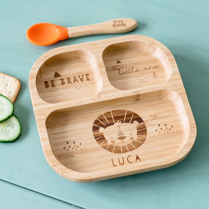 Personalised Lion Bamboo Suction Plate & Spoon - ItJustGotPersonal.co.uk