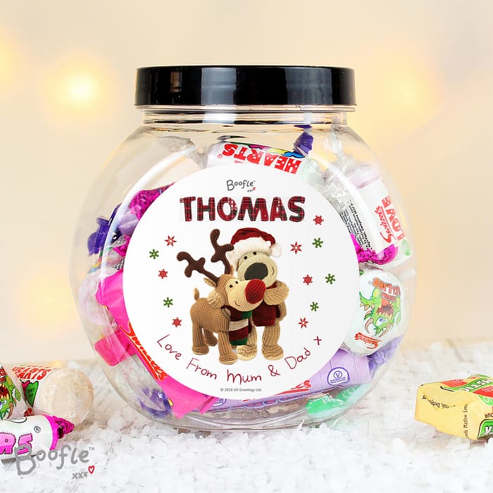Personalised Boofle Christmas Reindeer Sweet Jar - ItJustGotPersonal.co.uk