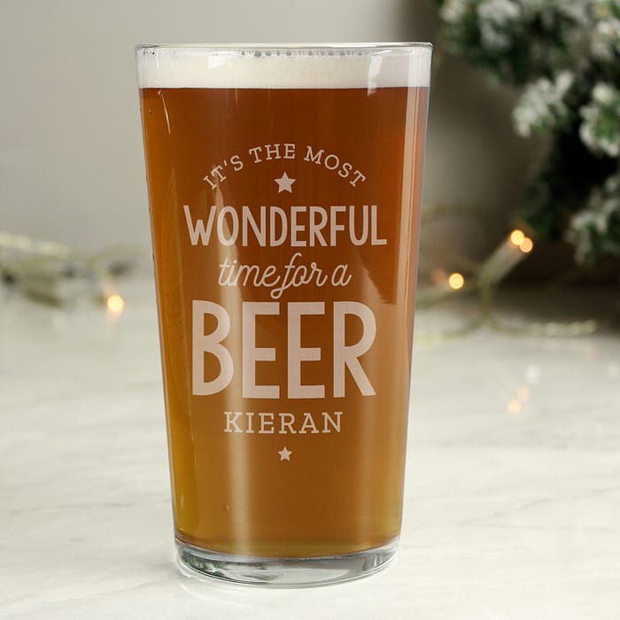 Personalised Wonderful Time For A Beer Pint Glass - ItJustGotPersonal.co.uk