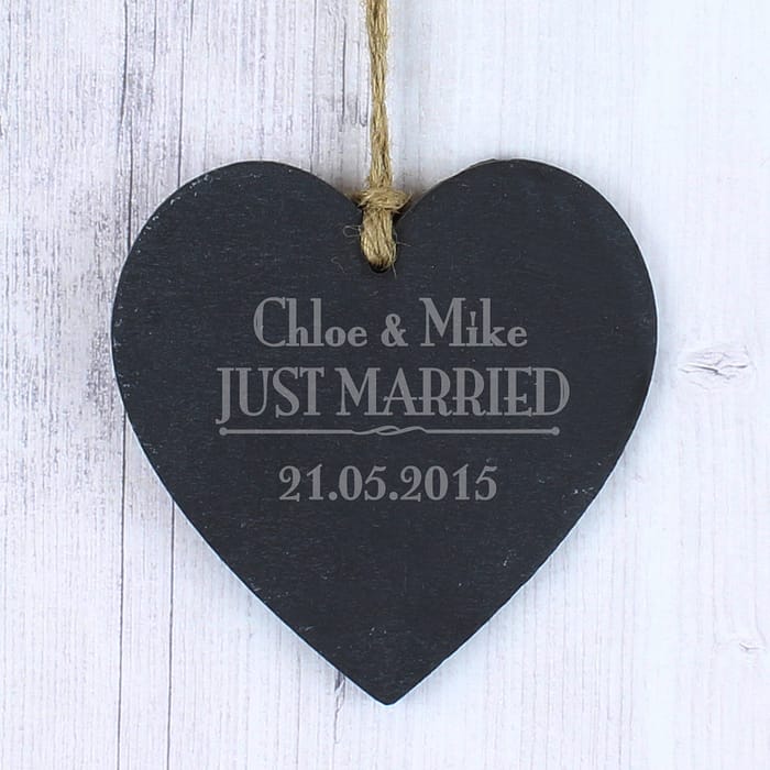 Personalised Just Married... Slate Heart Decoration - ItJustGotPersonal.co.uk