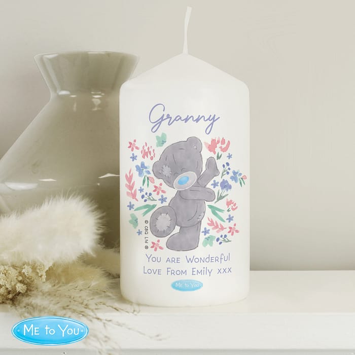Personalised Me to You Floral Pillar Candle - ItJustGotPersonal.co.uk