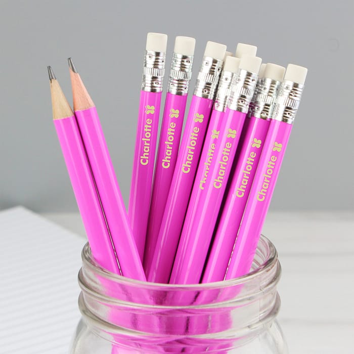 Personalised Butterfly Motif Pink Pencils - ItJustGotPersonal.co.uk